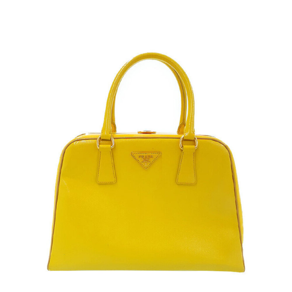 Prada Saffiano Lux Pyramid Frame top handle bag Yellow
